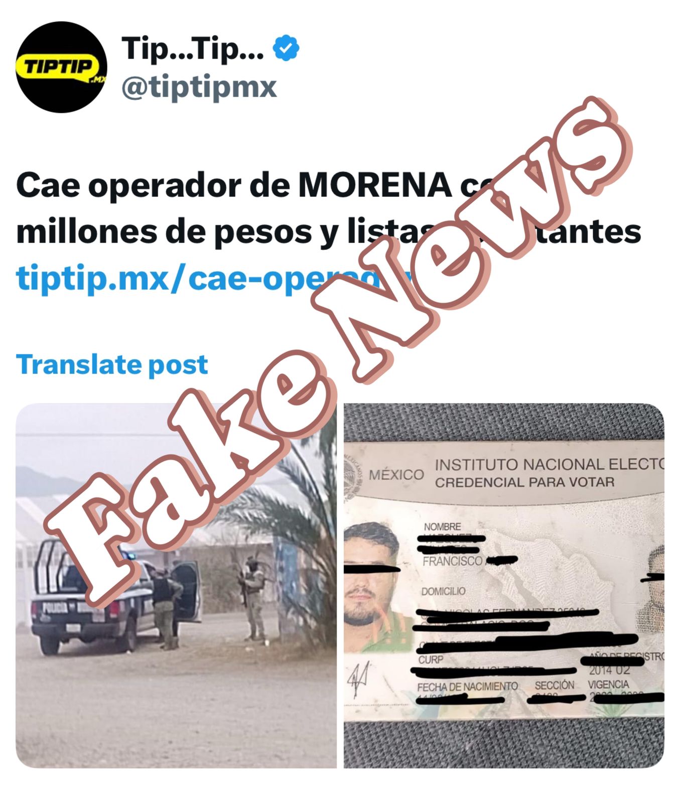 Falsa la nota sobre supuesto operador de Morena detenido con 2 millones de pesos en La Laguna