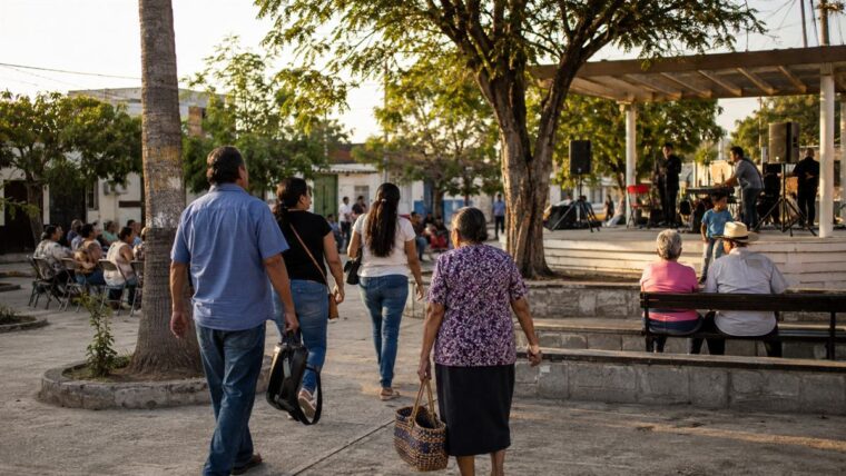 Público llega a una actividad cultural comunitaria en un centro de barrio